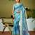 Green and blue linen zari screen printed zari work ceremony and festival ready to wear saree with blouse