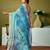 Green and blue linen zari screen printed zari work ceremony and festival ready to wear saree with blouse