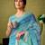 Green and blue linen zari screen printed zari work ceremony and festival ready to wear saree with blouse