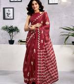 ready to wear red pure cotton batik screen printed batik print casual, work and festival saree with blouse