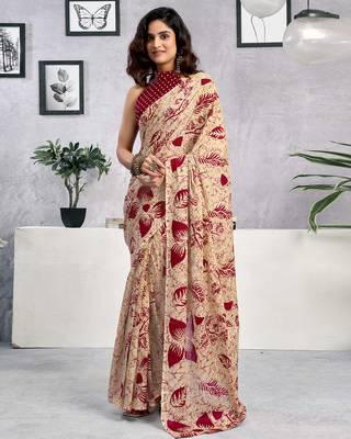 ready to wear beige pure cotton screen printed casual, work and festival saree 1