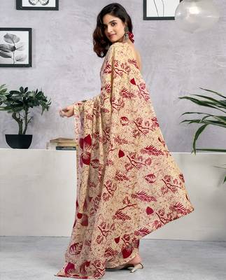 ready to wear beige pure cotton screen printed casual, work and festival saree 2