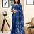 Blue pure cotton screen printed pocket casual, work and festival ready to wear saree with blouse