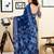 Blue pure cotton screen printed pocket casual, work and festival ready to wear saree with blouse