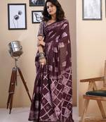ready to wear purple pure cotton screen printed saree with blouse