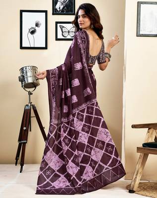 ready made purple pure cotton screen printed saree 2
