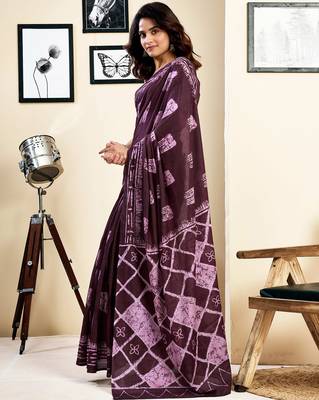 ready made purple pure cotton screen printed saree 3