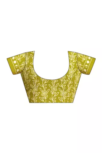 pre-stitched green and off-white pure cotton screen printed saree