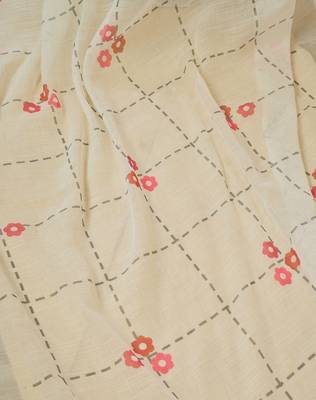 pre draped off-white linen zari screen printed zari work work, ceremony, party and festive saree 4