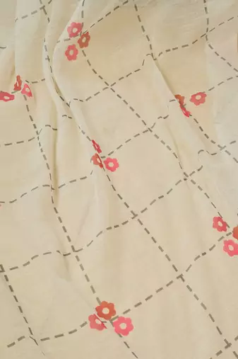 pre draped off-white linen zari screen printed zari work work, ceremony, party and festive saree