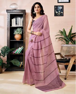 ready made pink chanderi cotton screen printed work, ceremony, party and festive saree 1