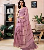 ready to wear pink chanderi cotton screen printed work, ceremony, party and festive saree with blouse