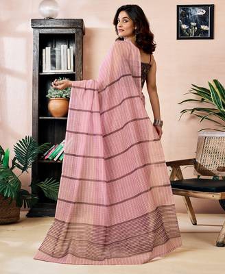ready made pink chanderi cotton screen printed work, ceremony, party and festive saree 2