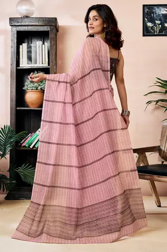 ready made pink chanderi cotton screen printed work, ceremony, party and festive saree