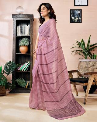 ready made pink chanderi cotton screen printed work, ceremony, party and festive saree 3