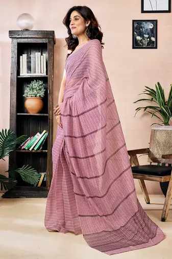 ready made pink chanderi cotton screen printed work, ceremony, party and festive saree