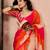 Pink, orange and beige chanderi cotton screen printed work, ceremony, party and festive ready to wear saree with blouse