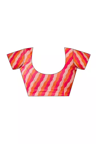 ready to wear pink, orange and beige chanderi cotton screen printed work, ceremony, party and festive saree