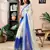 ready to wear white and blue linen zari screen printed zari work work, ceremony, party and festive saree with blouse