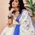 White and blue linen zari screen printed zari work work, ceremony, party and festive ready to wear saree with blouse
