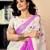 White and purple chanderi cotton screen printed work, ceremony, party and festive ready to wear saree with blouse