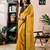 Yellow chanderi cotton screen printed work, ceremony, party and festive ready to wear saree with blouse