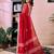 Red chanderi cotton screen printed work, ceremony, party and festive ready to wear saree with blouse