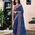 Blue chanderi cotton screen printed work, ceremony, party and festive ready to wear saree with blouse