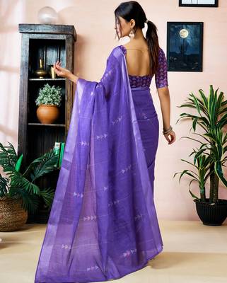 pre-stitched purple linen zari screen printed zari work work, ceremony, party and festive saree 2