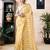 Yellow linen zari screen printed zari work work, ceremony, party and festive ready to wear saree with blouse