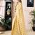 Yellow linen zari screen printed zari work work, ceremony, party and festive ready to wear saree with blouse