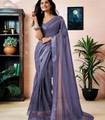ready to wear purple linen zari screen printed zari work work, ceremony, party and festive saree with blouse