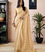ready to wear yellow linen zari screen printed zari work work, ceremony, party and festive saree with blouse