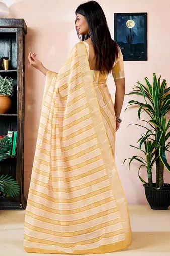 ready made yellow linen zari screen printed zari work work, ceremony, party and festive saree