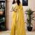 Yellow linen zari screen printed zari work work, ceremony, party and festive ready to wear saree with blouse