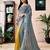 Yellow and grey linen zari screen printed zari work work, ceremony, party and festive ready to wear saree with blouse