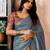 Yellow and grey linen zari screen printed zari work work, ceremony, party and festive ready to wear saree with blouse