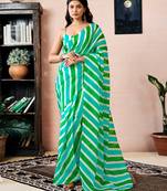 ready to wear green and white chanderi cotton screen printed work, ceremony, party and festive saree with blouse