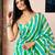 Green and white chanderi cotton screen printed work, ceremony, party and festive ready to wear saree with blouse