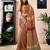 Brown chanderi cotton screen printed work, ceremony, party and festive ready to wear saree with blouse