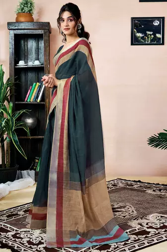 ready to wear grey linen zari screen printed zari work saree