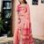 Peach linen zari screen printed zari work pocket work ceremony, party and festive ready to wear saree with blouse