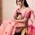 Peach linen zari screen printed zari work pocket work ceremony, party and festive ready to wear saree with blouse