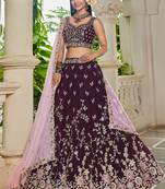 Burgundy Organza Sequinse embroidery Lehenga choli with Dupatta