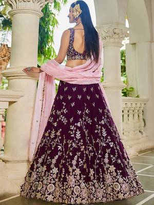 Burgundy Organza Sequinse embroidery Lehenga choli with Dupatta 2