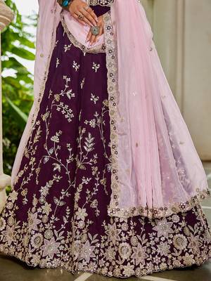 Burgundy Organza Sequinse embroidery Lehenga choli with Dupatta 4