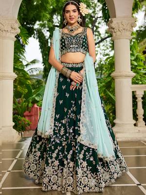 Green Organza Sequinse embroidery Lehenga choli with Dupatta 1
