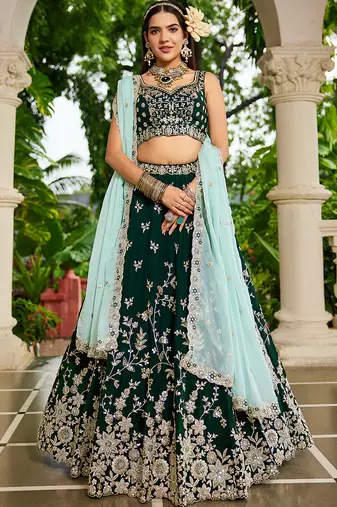 Green Organza Sequinse embroidery Lehenga choli with Dupatta