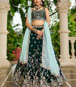 Green Organza Sequinse embroidery Lehenga choli with Dupatta