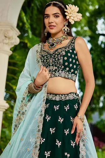Green Organza Sequinse embroidery Lehenga choli with Dupatta